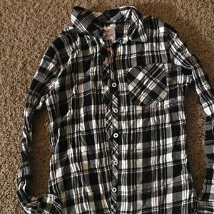 Black and white flannel shirt.